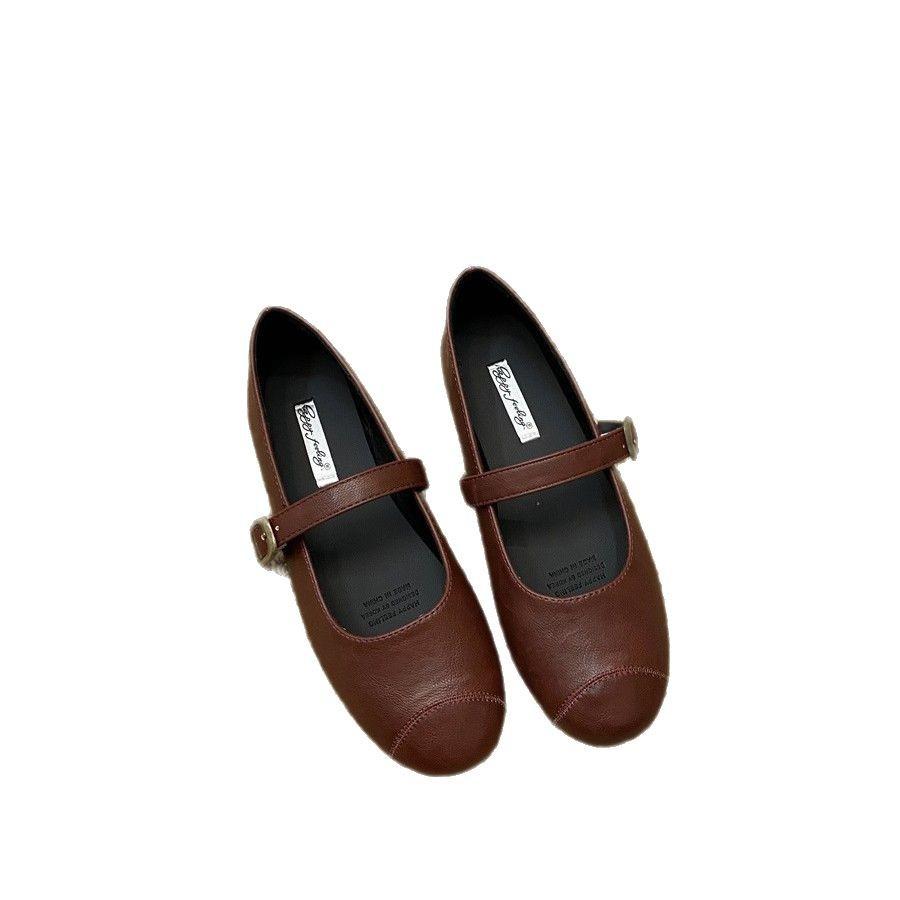 Fashion French retro flat Mary Jane shoes for women 2025 spring Korean style shallow mouth single shoes small leather shoes