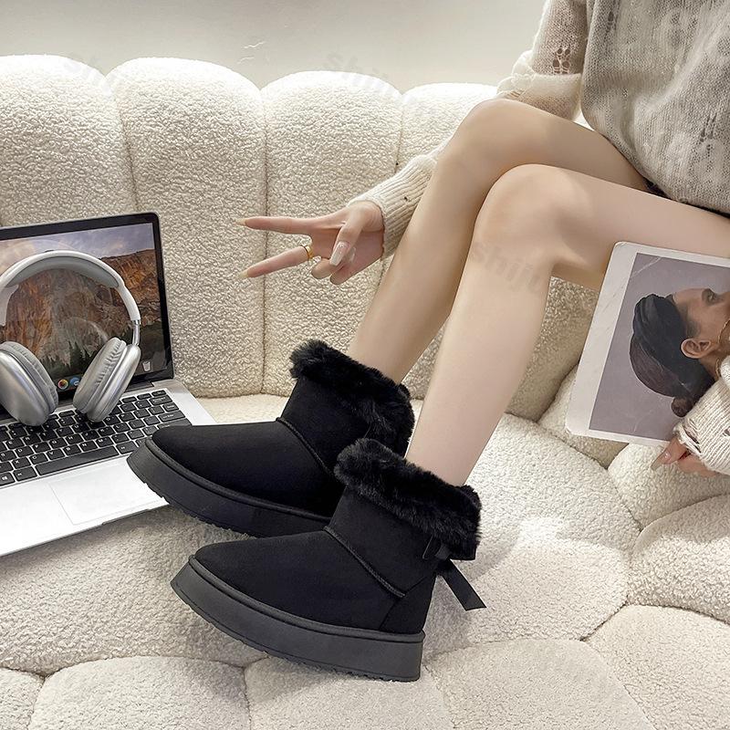 Fashion Large Size Women's Snow Boots 2025 Winter New Fashion Bow Knot Thicken Warm Cotton Boots Height Increasing Outdoor Casual Shoes