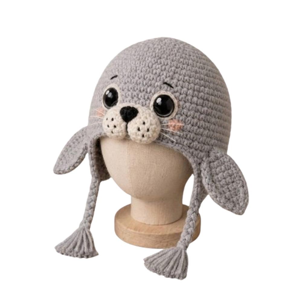 Warm Animal Hood Knitting Hat Adorable Woodland Animal Headwear Dragon Wolf Frog Hat  Party Cosplay