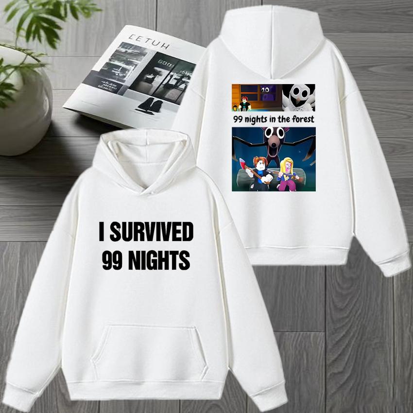 99 Nights in The Forest Fan Merch Graphic Print Black Hoodie, Unisex Harajuku Cartoon Fleece Pullover Sweatshirt for Women