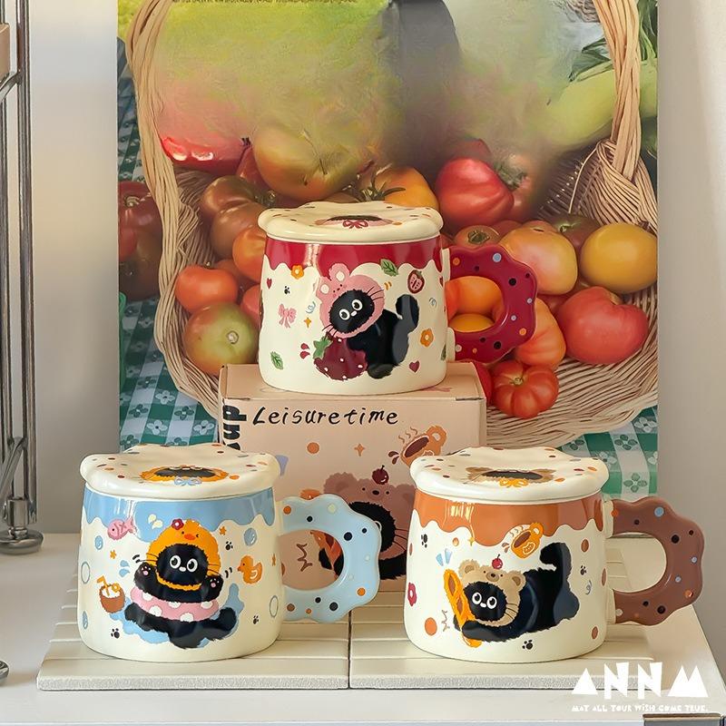 Dárky k narozeninám Kočičí keramický hrnek s víčkem Hrnek na vodu Hrnek s vysokou úrovní vzhledu pro dívky Domácí keramický hrnek na pití