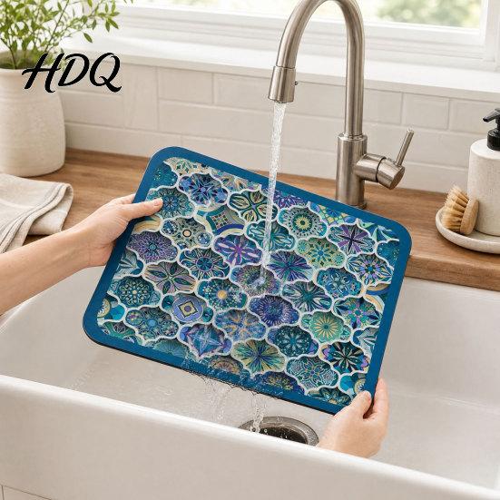 Soft Absorbent Kitchen Mat Bohemian Dish Drying Mat Super Diatomaceous Earth Drainer