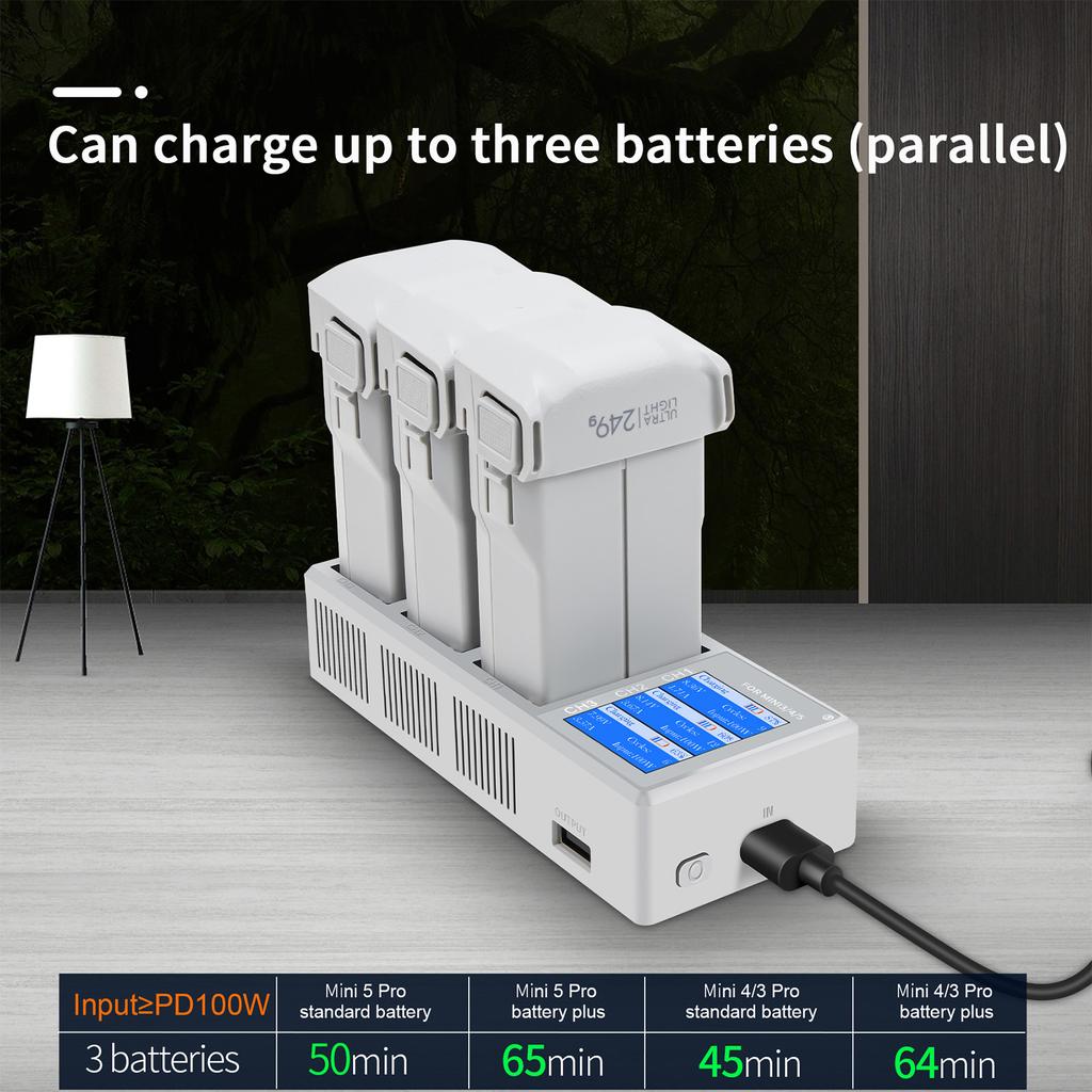 Professional 100W MultiPort Charging Station For Mini5/4/3Pro Drones Battery Features Real Time Power Monitoring Screen Display