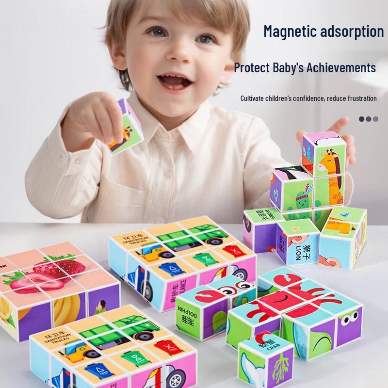 Early Education Magnetic Building Blocks - 3D Cartoon Animal Puzzle Cubes