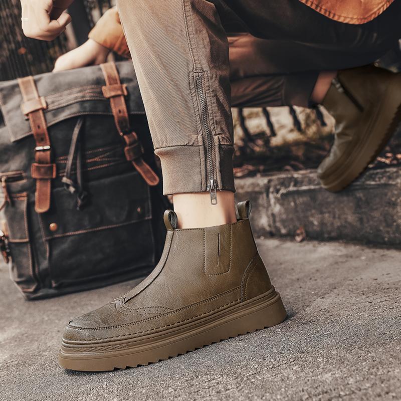 Mode Herren Klassische Retro Chelsea Boots Komfort Handgefertigte Lederstiefeletten High-Top Schuhe mit dicker Sohle Britischer Neuester Trendschuh