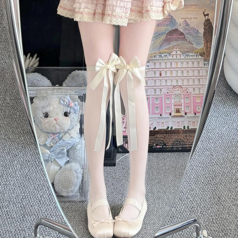 Bow Ribbon Knee Socks Arbitrary Cut Women'S Ballet White Pure Desire Girl Stockings Ins Trendy Thin