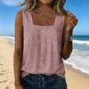 Women’s Square Neck Pleated Tank Top Sleeveless Casual Blouse Loose Fit Lightweight Pullover Shirt for Daily Wear
