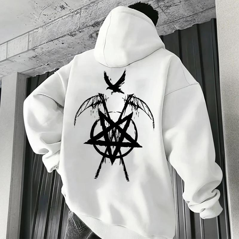 Autumn Winter Casual Sportswear Urban Fashion Hoodies Male Top Outwear 2025 Trendy Mens Hooded Sweatshirts Satan Pentagram Print