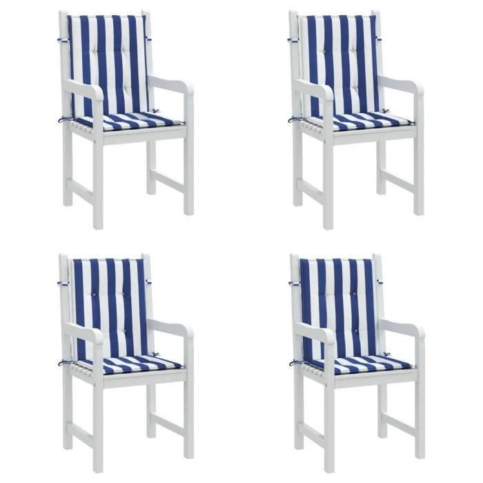 VidaXL Low Back Chair Cushions Set of 4 Blue and White Stripes 361320