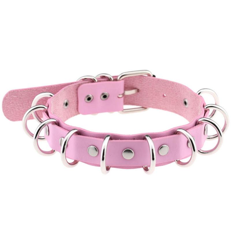 PU kožený gotický náhrdelník obojok Sexy špica okrúhly prsteň Kľúčna kosť Punk Rock Retiazka Choker Opasok Nastaviteľný golier Choker Cosplayer Halloween doplnok