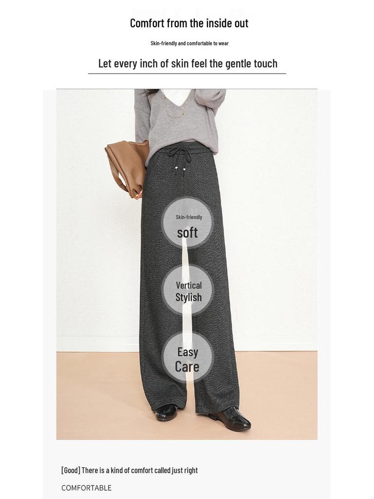 Women's Wide-Leg Winter Sweatpants with Drawstring Waist - Casual European & American Style.