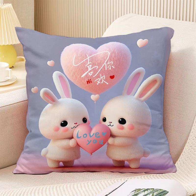 Schlafzimmer Wohnzimmer Quadratische Kissenhülle Niedlicher Hasen-Druck Dekorative Kissenhülle