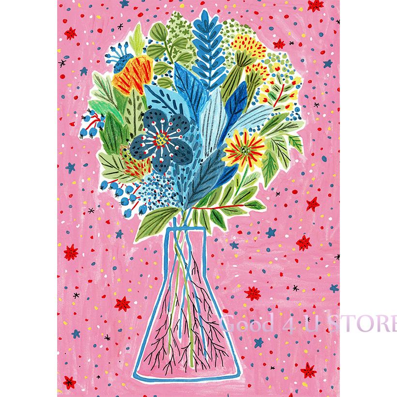 Griechischer Blumenstrauß Pflanzen Granatapfelblüte Dahlie Vase Boho Botanisches Poster Leinwandmalerei Wandkunst Bilder Heimdekor Geschenk