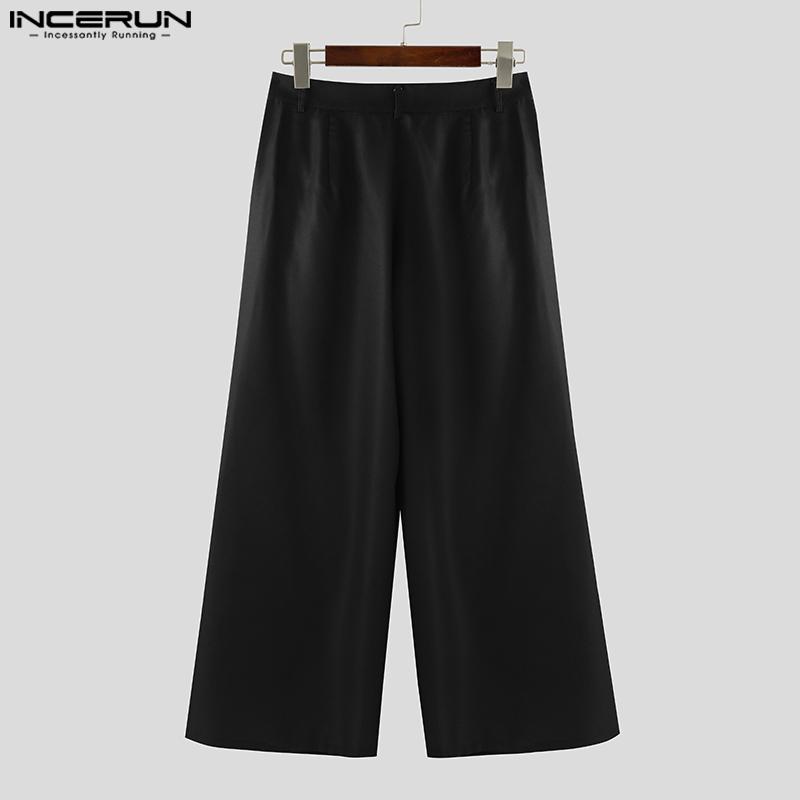 INCERUN Men Pants Casual Print Zipper Up Waist Wide Legs Long Trousers Pants