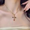 1pc Colorful Cross And Contrasting Crystal Necklace For Women, A High-end, Sparkling Zirconia Lock Chain