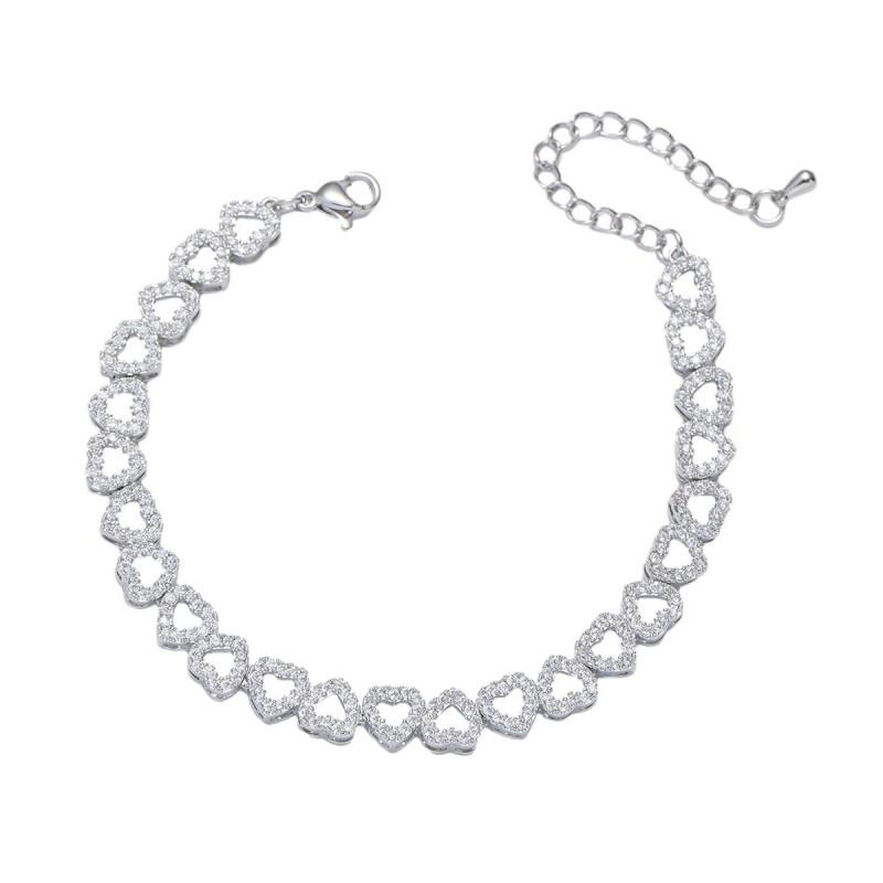 Elegant Copper Heart Bracelet With Zirconia Crystals Minimalist Fashion Jewelry Women Gift