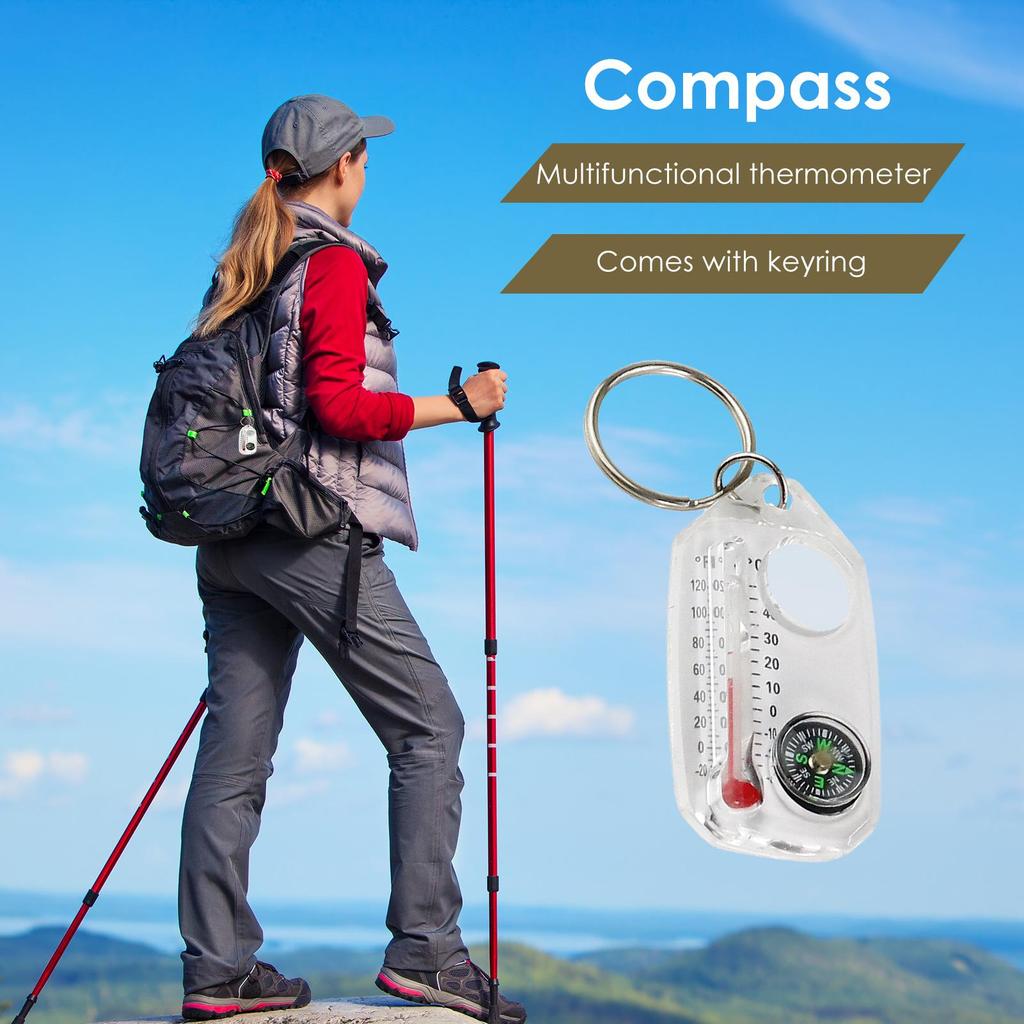 ABS Mini Keychain multifunction Camping Compass Thermometer Outdoor Climbing Temperature tester Survival Guiding Compass Tool