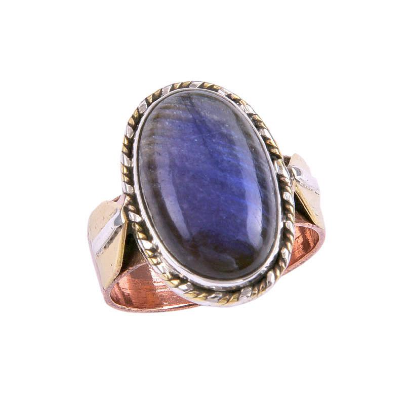 Natural Labradorite Gemstone Two Tone 925 Sterling Silver Jewelry Ring S.7 j0r44
