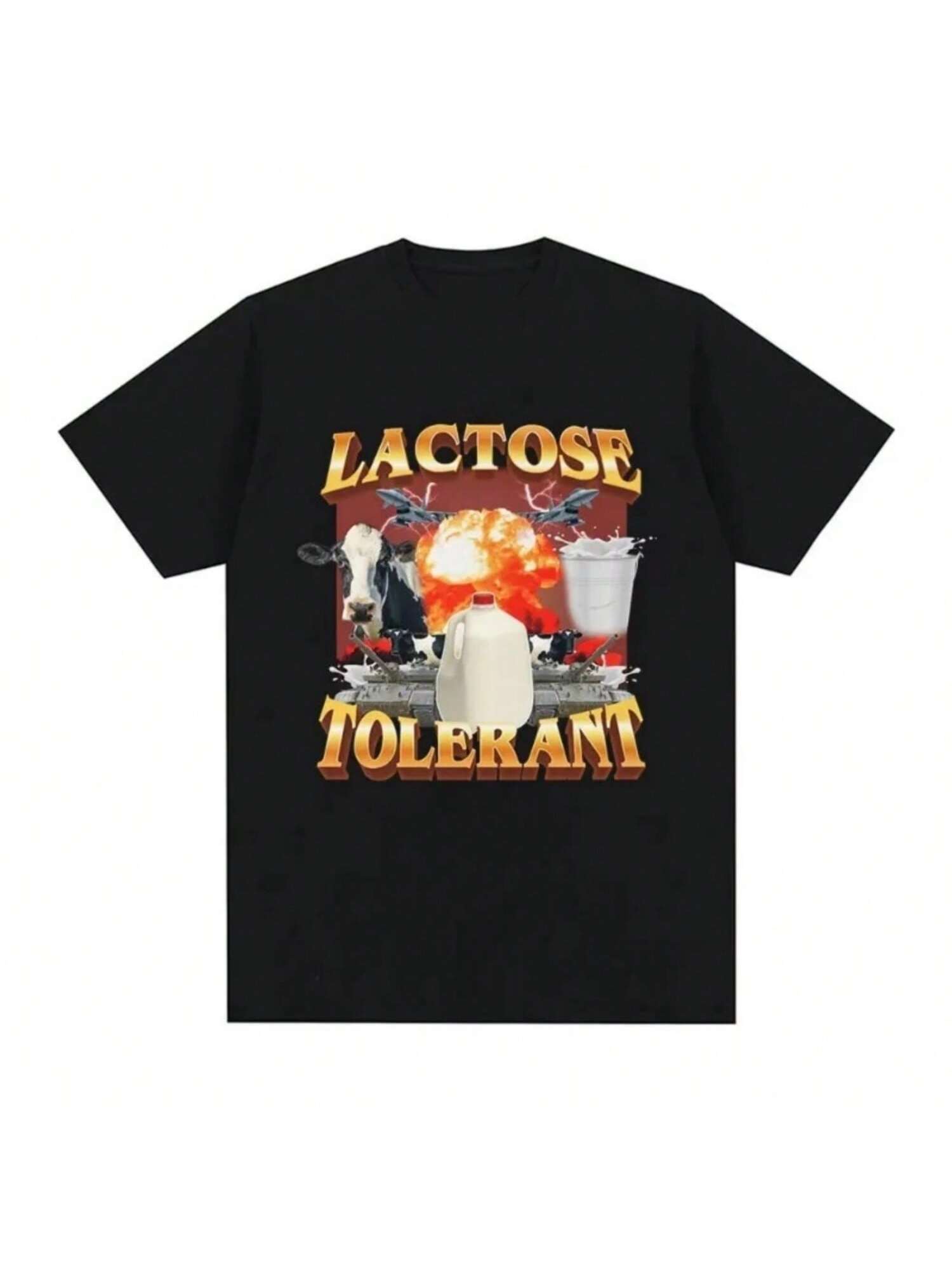 Lactose Tolerant Graphic Print T-Shirt Wounisex Vintage Fashion Short Sleeve T-Shirts 100% Cotton Casual Cozy Summer T Shirts S разноцветный
