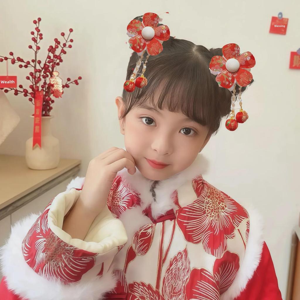 Festive Red Floral Baby Headband - Cute Ancient Style Elastic Accessory for Little Girls