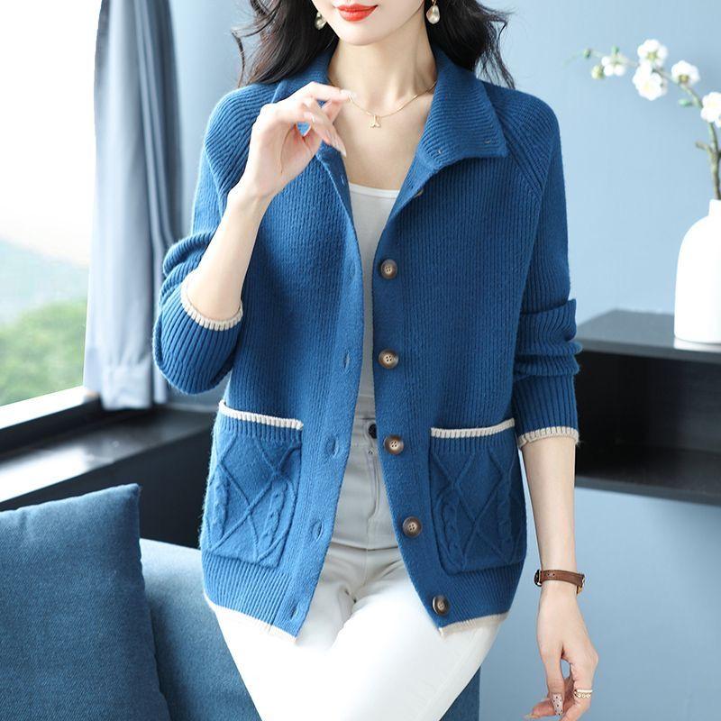 Veste pull d'automne, haut grande taille tendance, cardigan tricoté à col ample pour l'automne et l'hiver