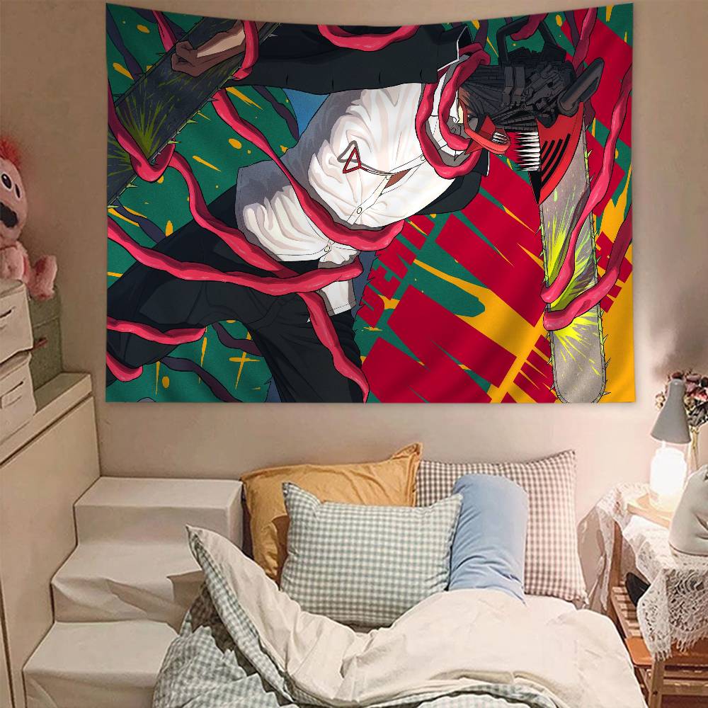 Anime Chainsaw Man Tapestry Art Printing Japanese Wall Tapestry Anime Wall Hanging Home Decor