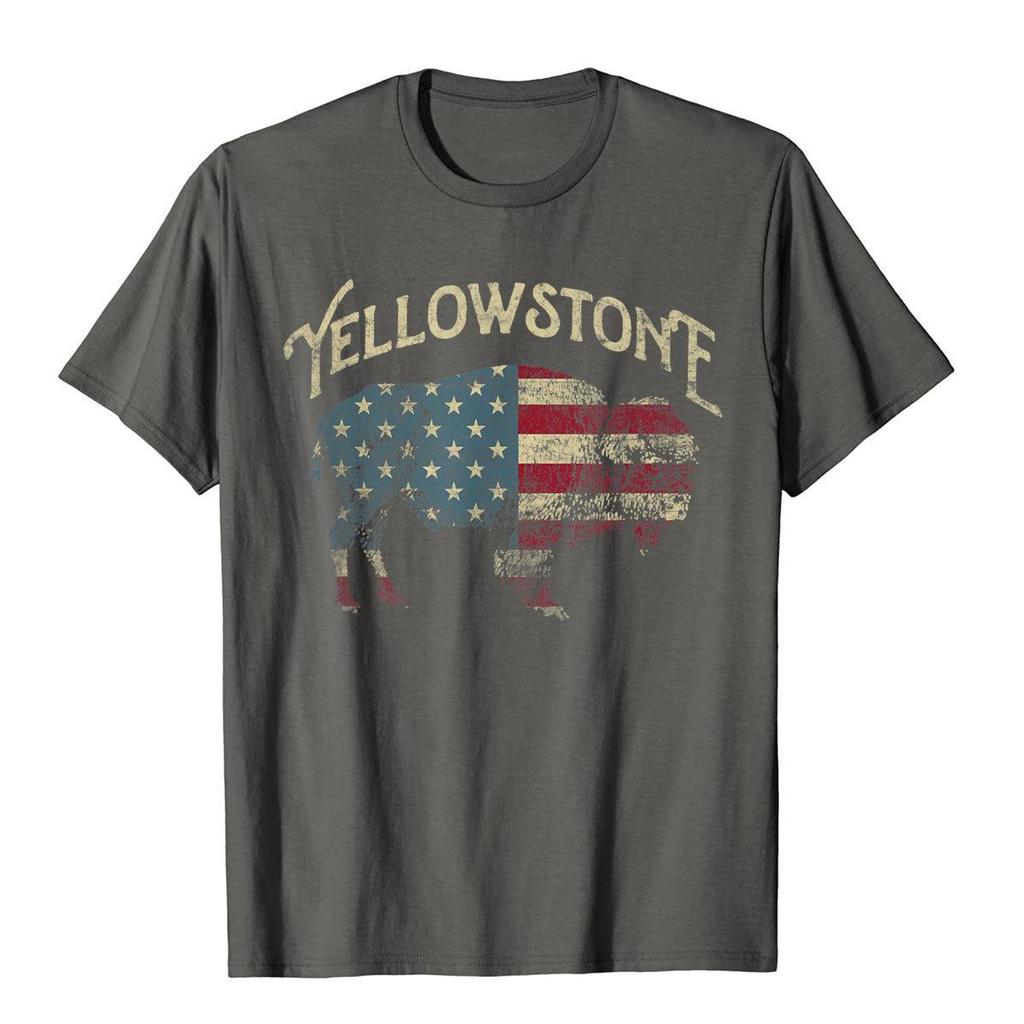 Summer Harajuku Custom Vintage Yellowstone National Park Retro Chinese Style Cotton Men Tops Shirt Fashionable  Vintage Popular