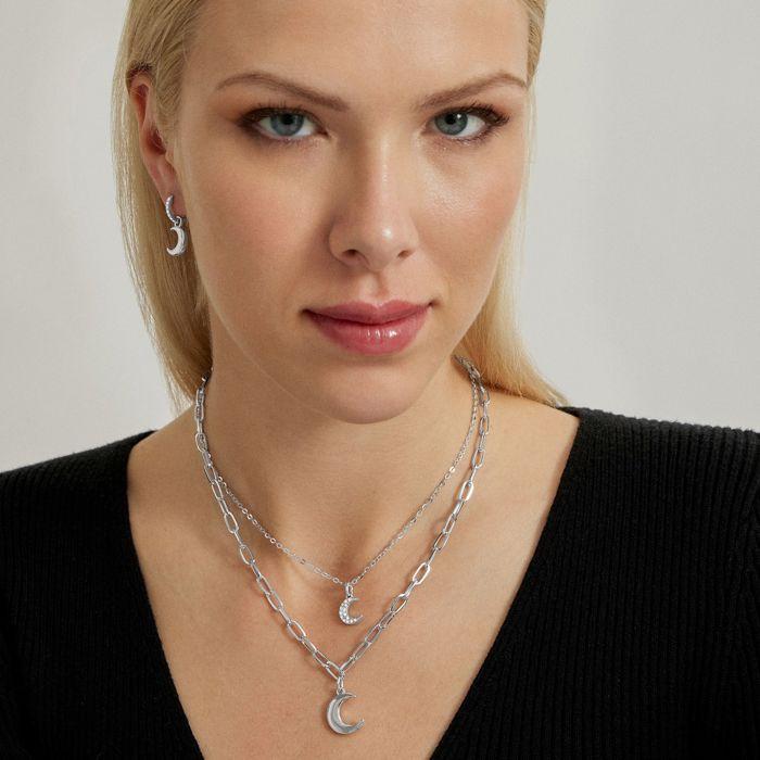 Collier - Luna - Zircone Brillante - Plaqué Rhodium - Argenté