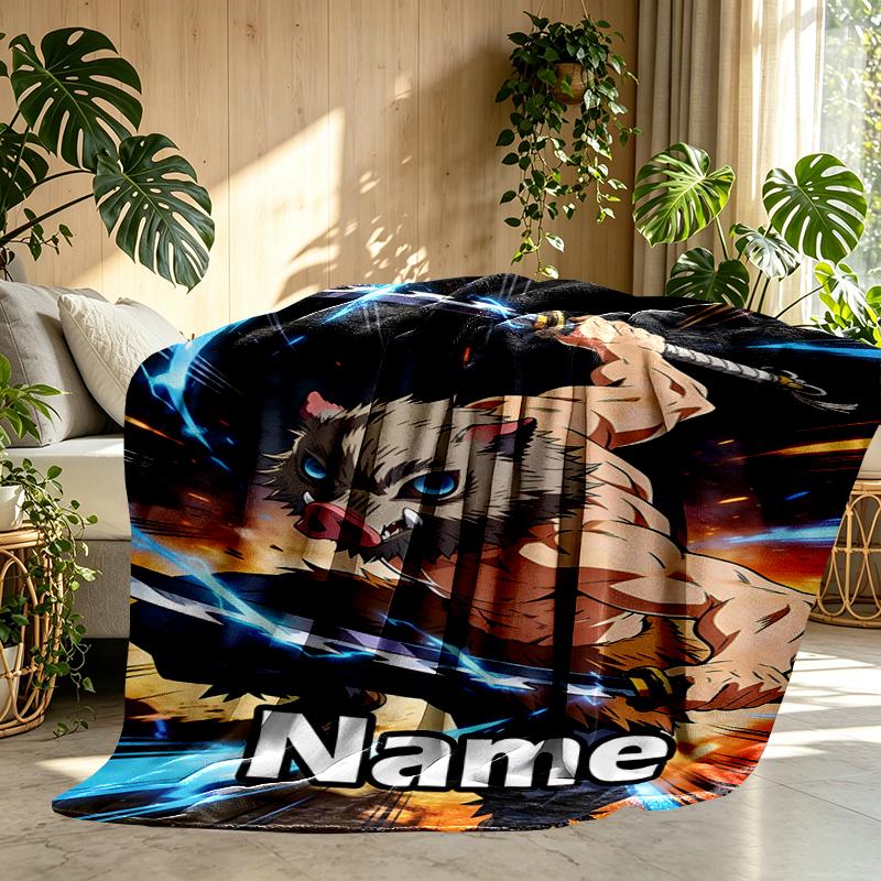 Custom Name Personalized Demon Slayer Print Blanket, Home Decor, Bedroom, Sofa, Camping, Couch, Gifts for Birthday Christmas