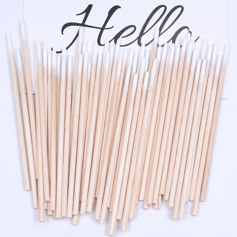 Wholesale 100/300/500Pcs Wooden Eyebrow Eyeline Cotton Swab Lip Gloss Pointy Swabs Cleaning Sticks Eyelash Extension Applicators