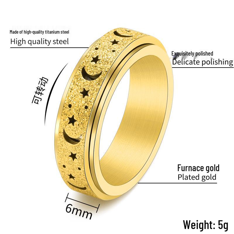 Rotatable Stainless Steel Star Moon Stress Relief Ring for Women