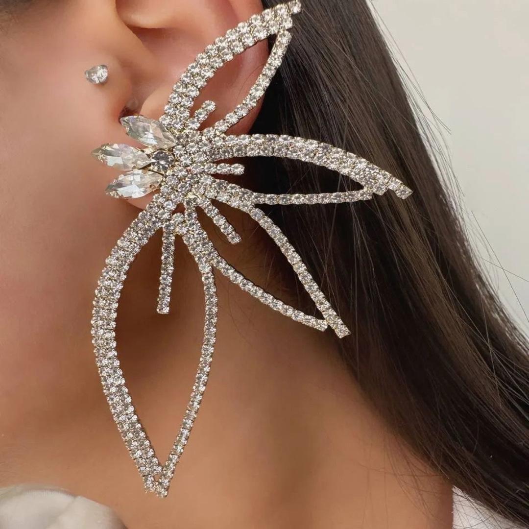 

Exaggerated Leaf & Flower Diamond Butterfly Earrings