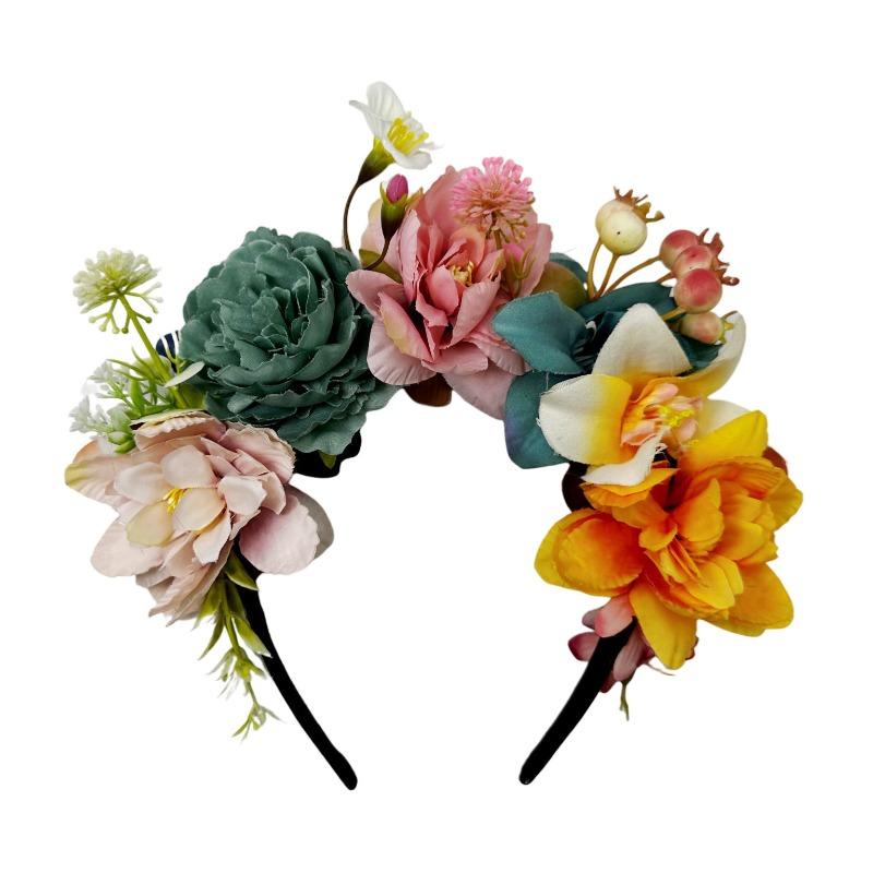 New simulation fabric orchid head buckle bridal wedding rose headband light luxury double row fake flower headgear