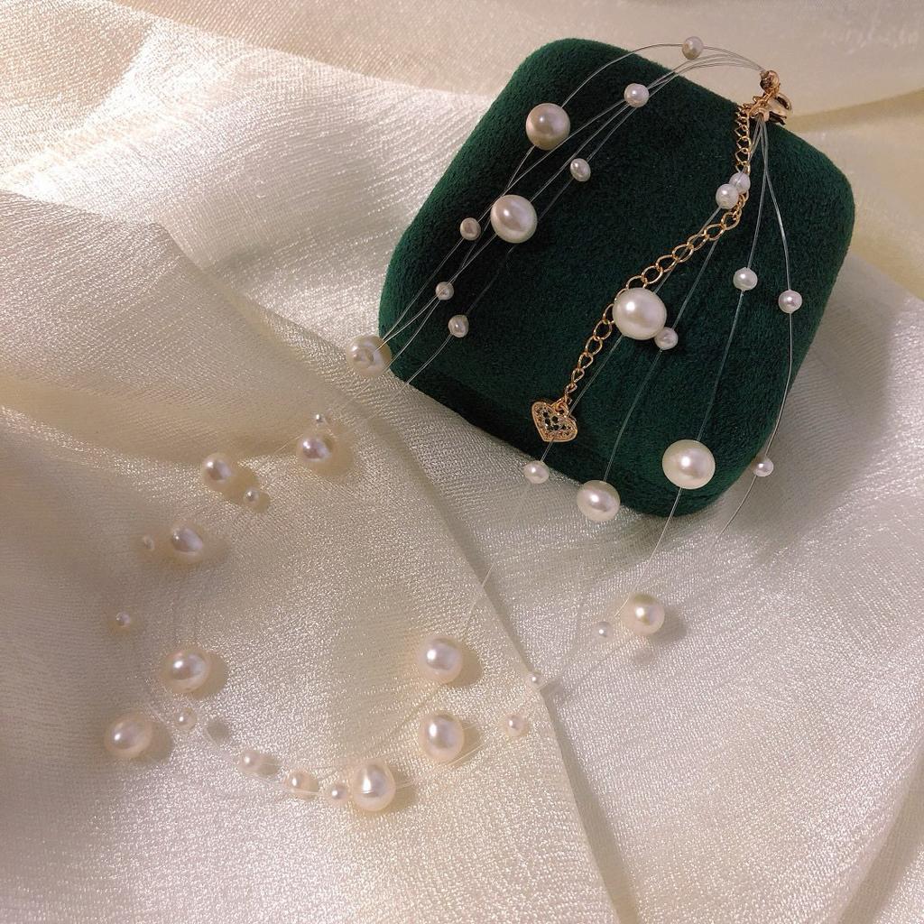 Natural freshwater pearl multi-layer gypsy necklace accessories women's French light luxury fashion temperament niche design items