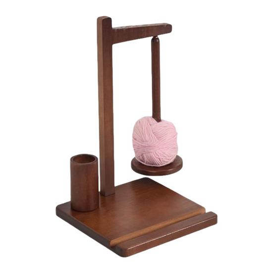 Wooden Yarn Holder with Phone Holder Rotating Pendulum Yarn Ball Dispenser Stand Bamboo Beech Wood Yarn Spool Rack for Knitting Lovers Surprise Gift