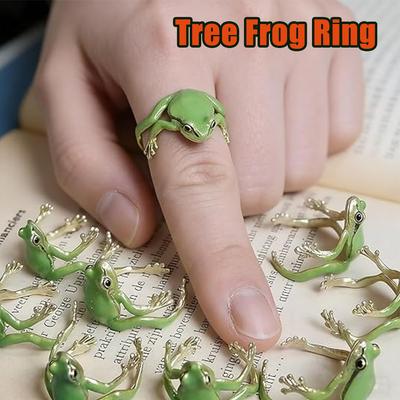 Lustiger Persönlichkeits-Grünfrosch-Ring Niedliches Tier Offen Verstellbar Umweltfreundlicher Schmuck für Frauen Einzigartiges Skurriles Kleiner Frosch Geschenk