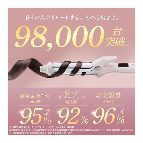 Curling Hair Iron 32mm, Silky White, Glossy Shine Plate, 13-level Temperature Adjustment 80-200, Automatic Power Off Function, PSE Certification,