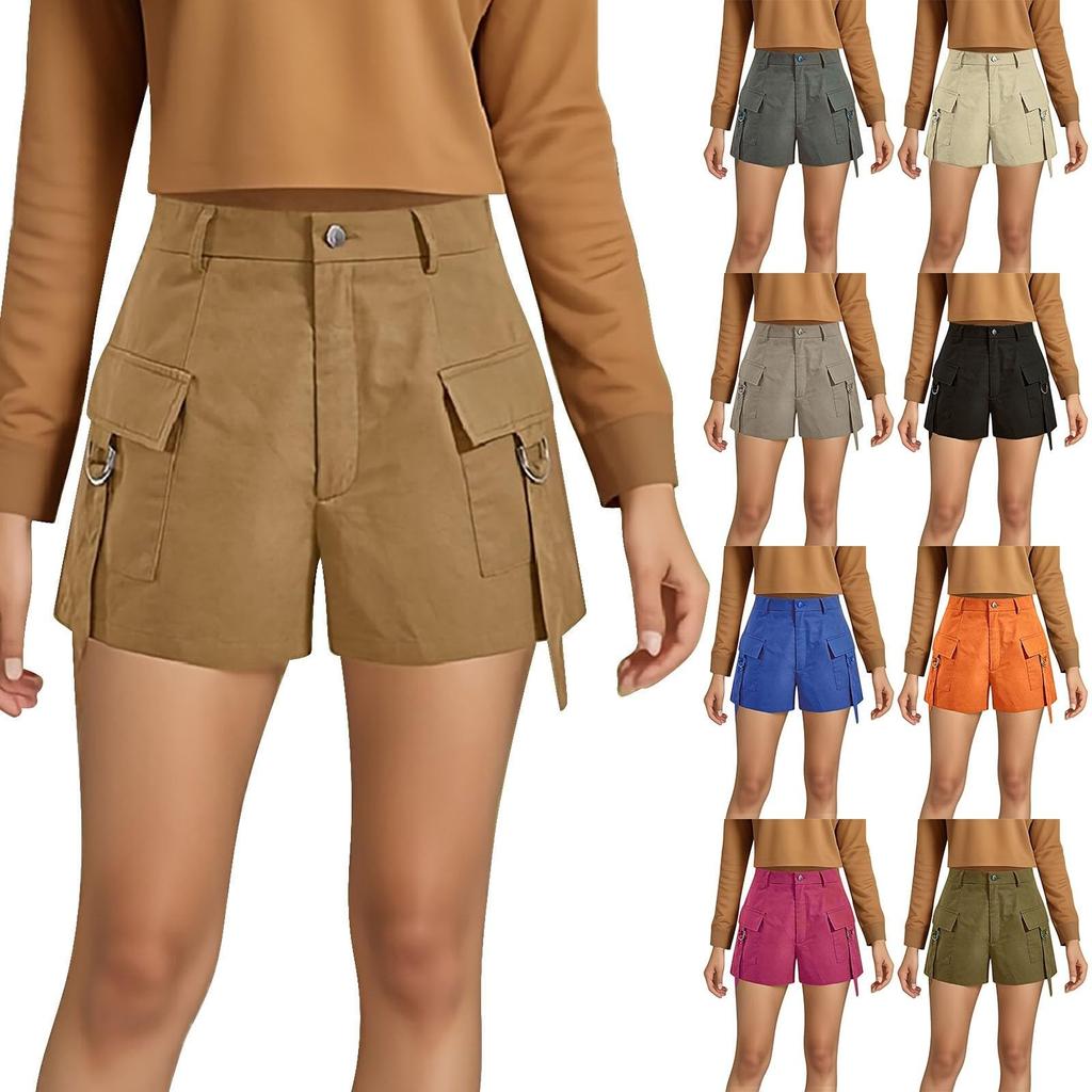 Women's Shorts, Fashionable Color Casual Straight Tube Loose Trendy Pocket Workwear Pants