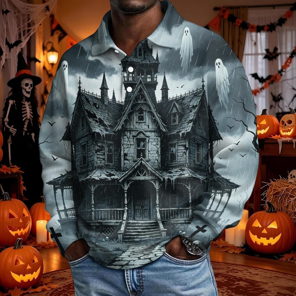 Men's Halloween Fashion Long Sleeve Button Up Shirt