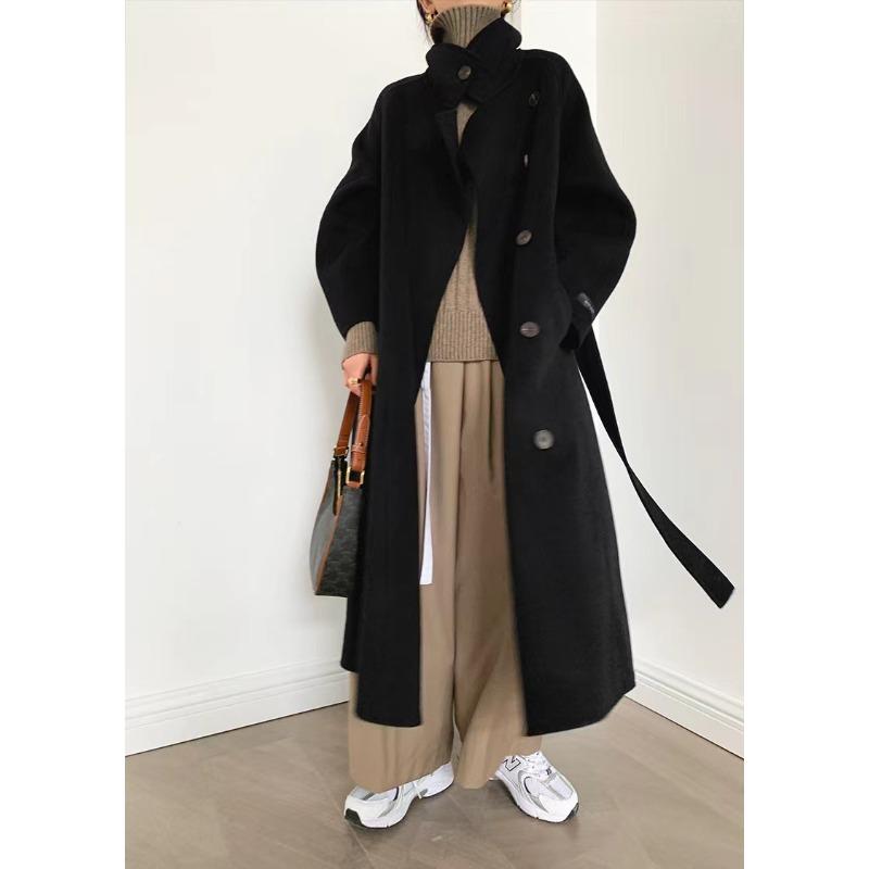 

Однобортное двухстороннее шерстяное пальто с воротником-стойкой сбоку, женское в корейском стиле, осень-зима, средней длины M чёрный