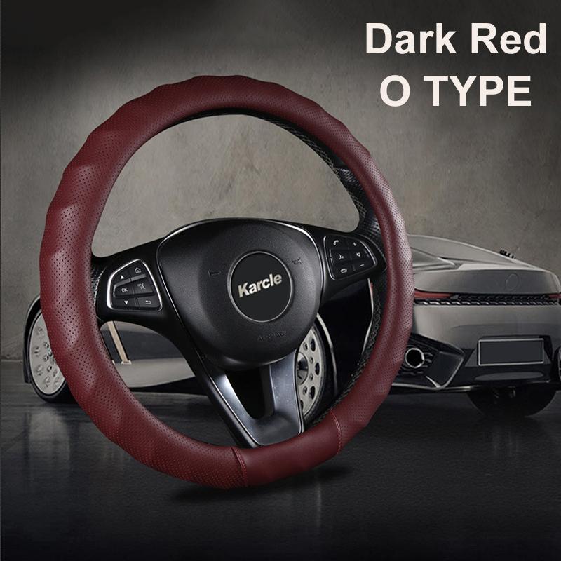 Karcle 3D PU Leather Steering Wheel Cover 15 Inch O/D Type Great Grip Anti-Slip Design Four Seasons Auto Car Protection
