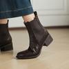 Fashion NEW Autumn Women Boots Genuine Leather Shoes for Women Round Toe Chunky Heel Shoes Slip-on Chelsea Boots Handmade Daily Shoes