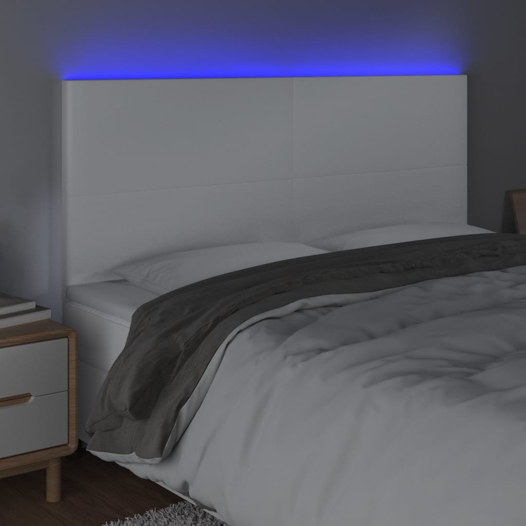 Vidaxl Bed Headboard, White, 200X5X118/128 Cm, Faux Leather