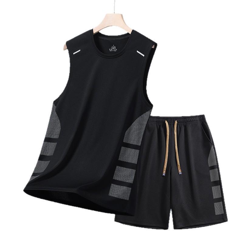 Men's Summer Quick-Dry Ice Silk Sports Set: Sleeveless Vest & Shorts for Running and Fitness