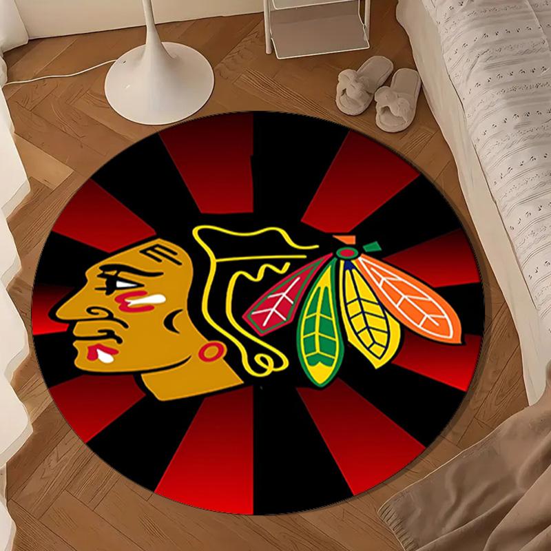 Chicago Hockey Round Rug for Livingroom,Bedroom, Palyroom, Chair Rug, Area rug, Circle Carpet, Large Size Decor Fan Christmas gift