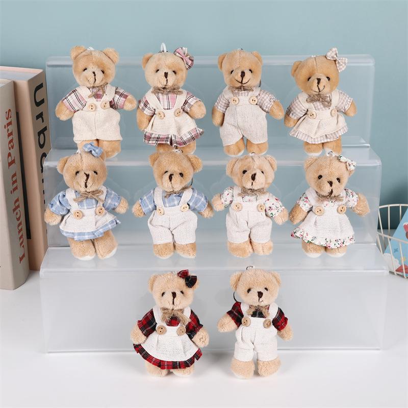 Cartoon Burlap Bear Keychain Pendant - Plush Doll Decoration for Student Bags
