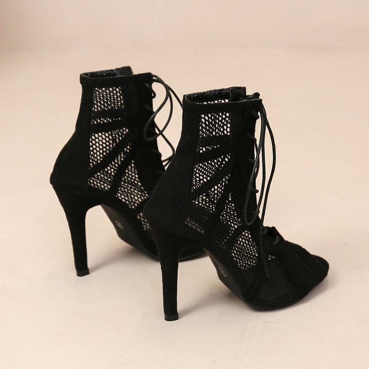 Foreign Trade 2025 Summer New Large Size European and American Mesh Cool Boots Roman Sexy Lace-up Fish Mouth High Heels
