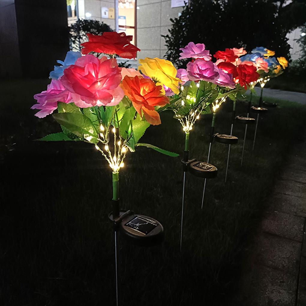 7 Head Solar Simulation Rose Flower Light Outdoor Waterproof IP65 Flowers Ground Plug Lamp for Garden Lawn Party Decoration