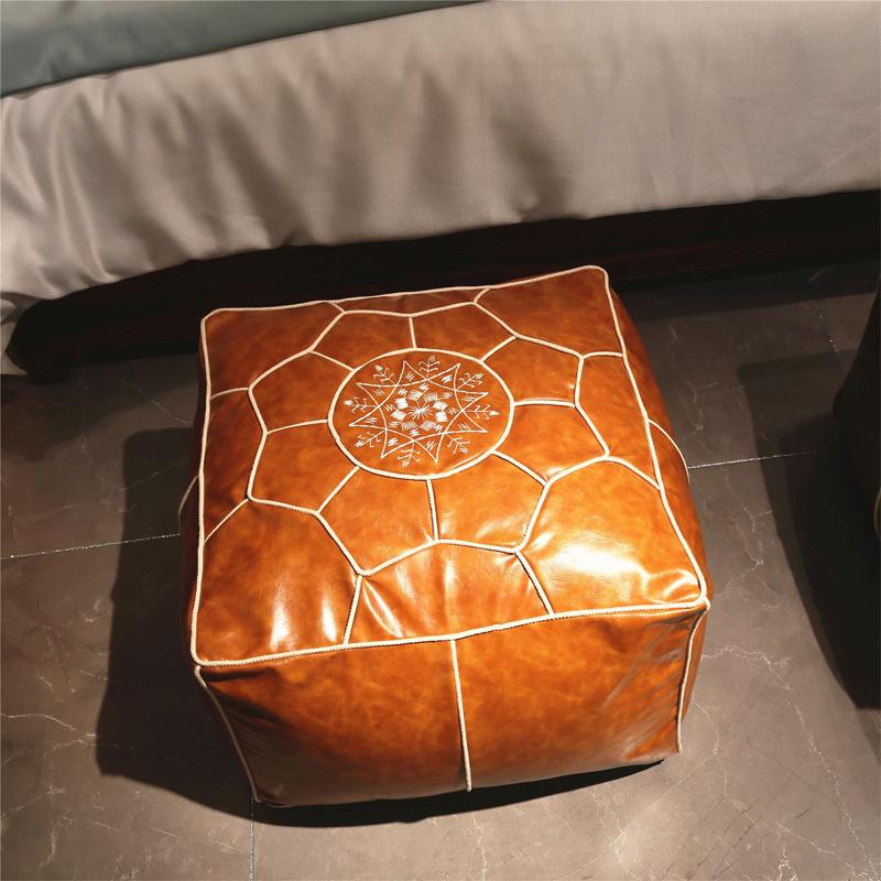 Embroider Craft Moroccan Cushion PU Leather Pouf Floor Seat Hassock Ottoman Footstool Large Unstuffed Tatami Cushion Futon