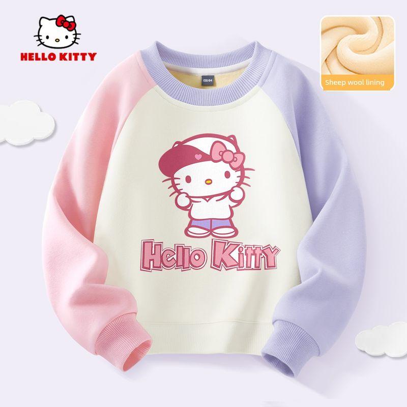 Hello Kitty Girls  Fleece Sweatshirt Kidsren s Winter Clothing Warm Inner Layer Integrated Fleece Top for Little Girls D&F Rock Purple 140